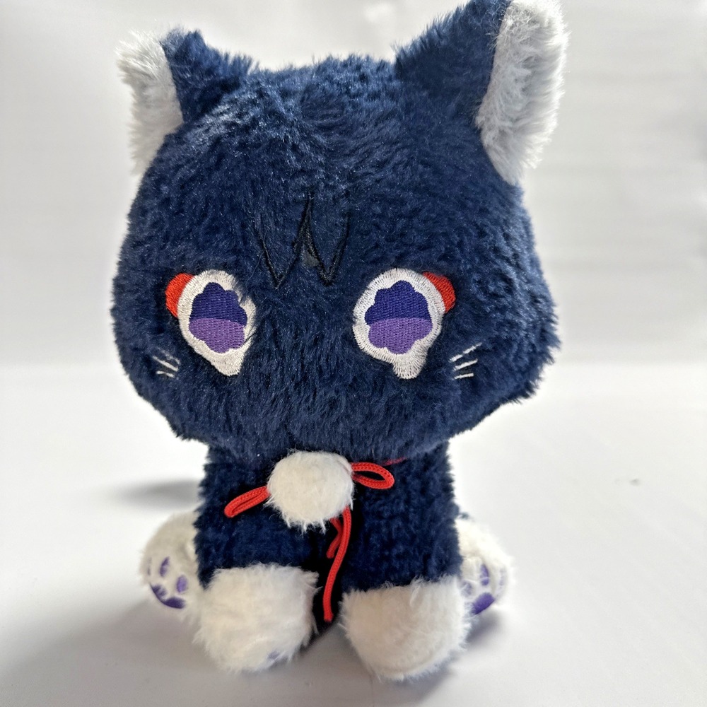 Kawaii Navy Blue Cat Plush 8" Purple Eyes Chibi Anime Style Kitty Stuffed Animal